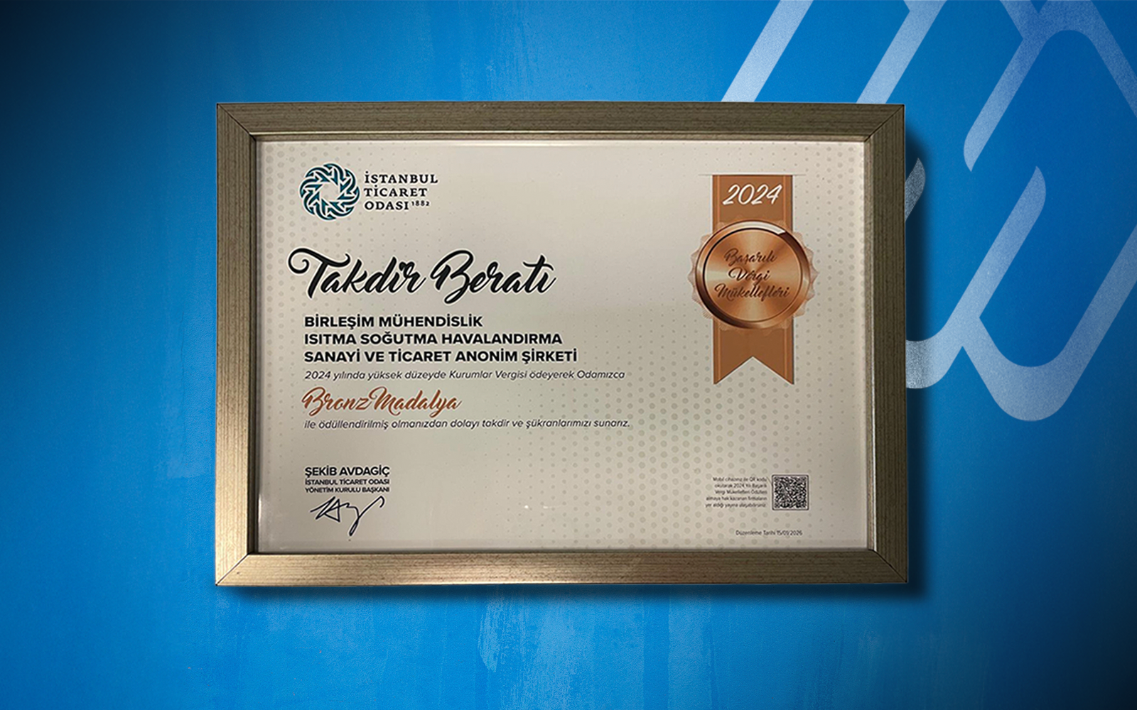 Birleşim Mühendislik 2024 Yılı Vergi Performansı Kapsamında Bronz Madalya Sahibi